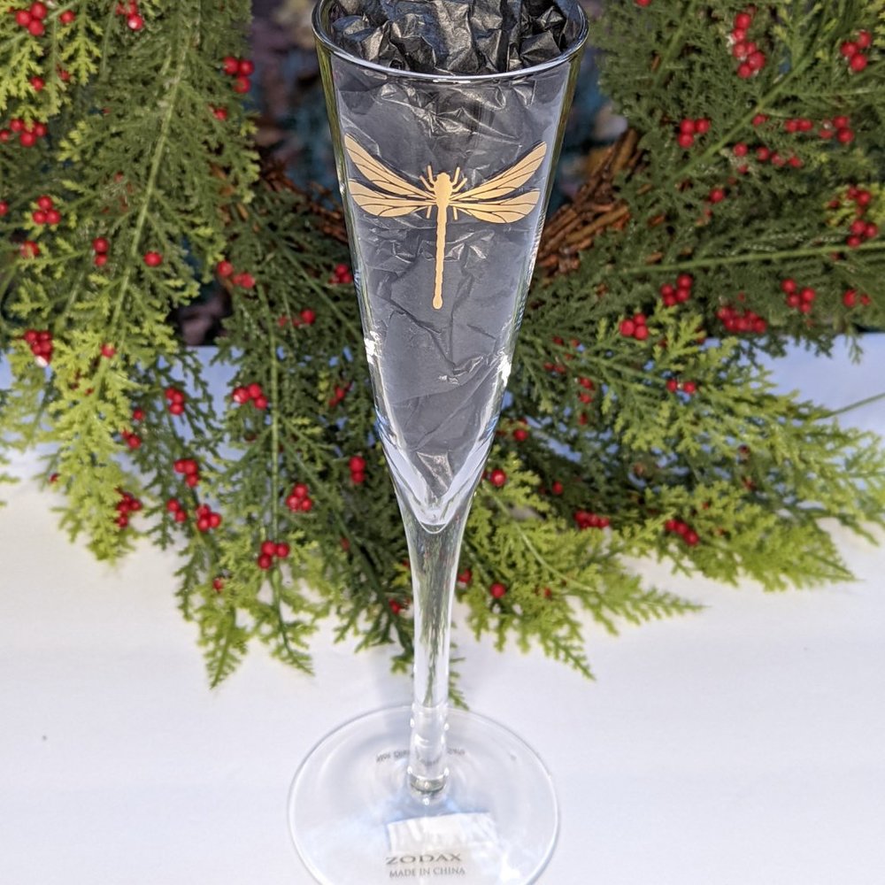 ZODAX Libelle Golden Dragonfly Champagne Flutes Set of Two Brand New - Picture 5 of 7